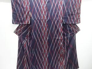 大正ロマン　斜め格子模様織出しお召し着物